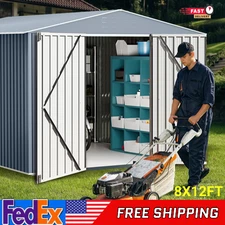 Metal Storage Shed Outdoor Garden Shed with Window & Doors for Backyard Gray US