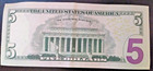$5 Bill Lightly Circulated Star Note QI00329964* Serial Ink Bleed Error 2021 — photo 2