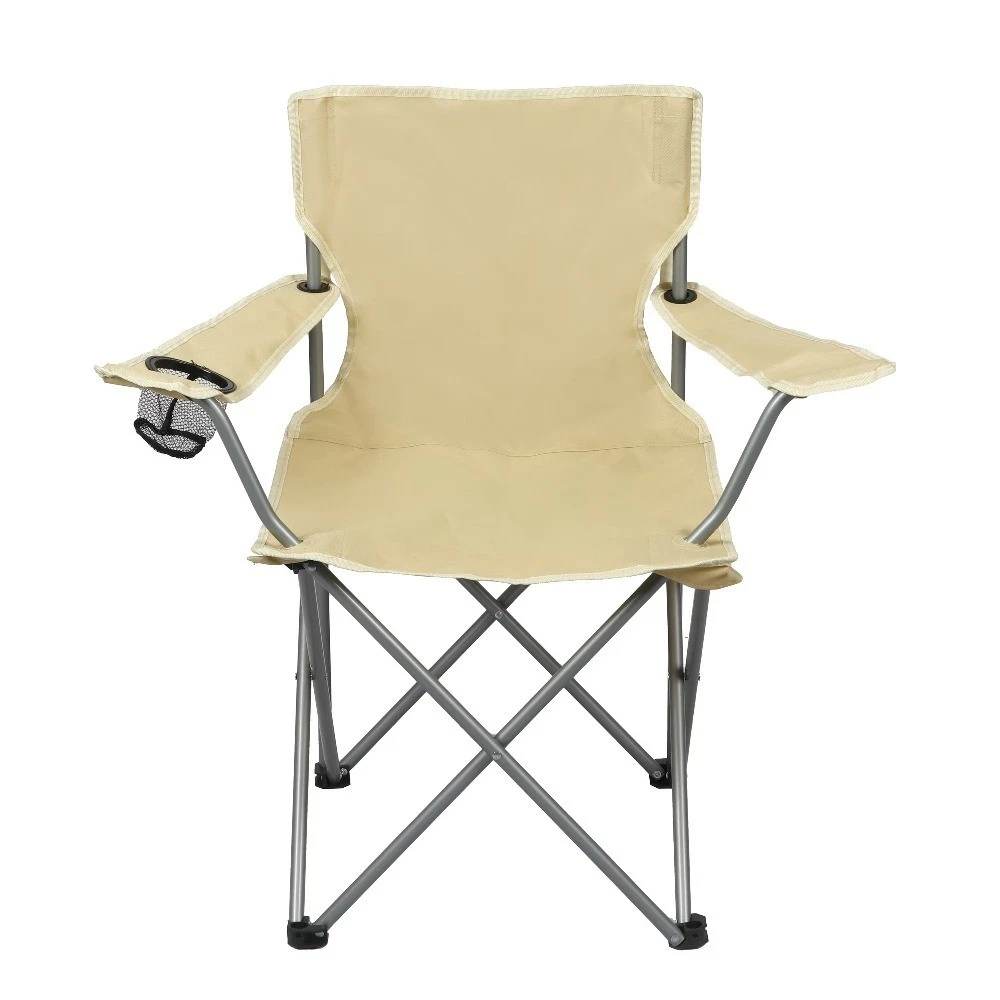 Quad Folding Camp Chair with Mesh Cup Holder Gold