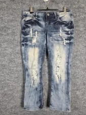 Rue21 Jeans Womens 11/12 Blue Distressed Faded Stretch Denim Pants Ripped