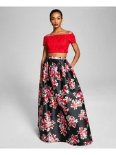 B DARLIN Womens Short Sleeve Off Shoulder Full-Length Formal Gown Dress