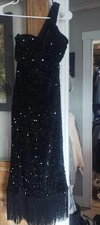 NWT Miss Ord Velvet Beaded Dress Black Large Flapper Formal
