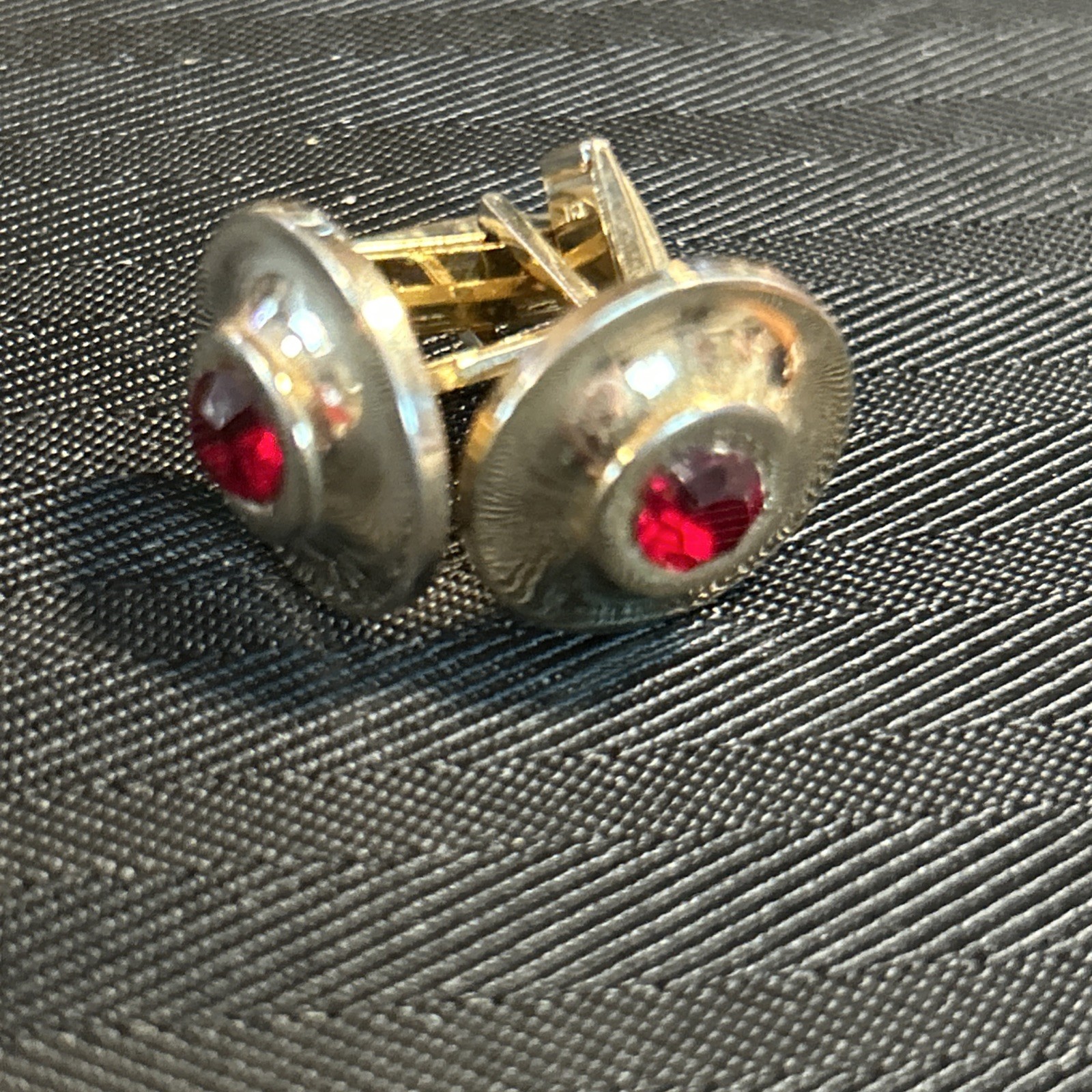 Red Ruby Colored Stone and Gold Colored Cufflings… - image 1