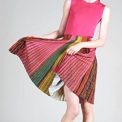 Akris Tulip Farm Flower Field Print Skirt Colorful Rainbow Stripe Pink Orange 6