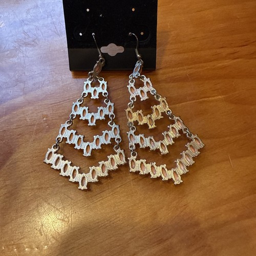 Vintage Dangle Earrings Orange Rhinestone Runway Nice L@@K - Picture 2 of 4
