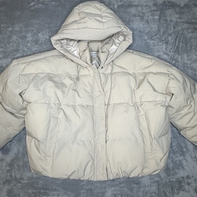Junior's XL Sebby Hooded Oversized Cropped Puffer Coat Cream