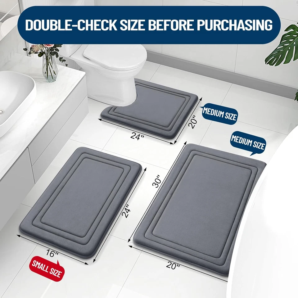 Alfombra de baño de espuma viscoelástica 24x16 gris oscuro alfombra absorbente ultra suave antideslizante Foto 2 de 4