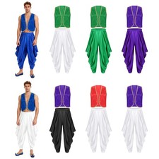 US Mens Arab Prince Dress-up Loose Halloween Dance Costume Open Front Vest Fancy