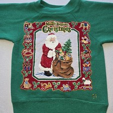Vtg 91 Hanes Christmas Sweatshirt 5 Santa Puff Print 90s Grandmacore Ugly Kitsch