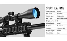  SVITVU Rifle Scope, 3-9X40, Red/Green Rangefinder Illuminate