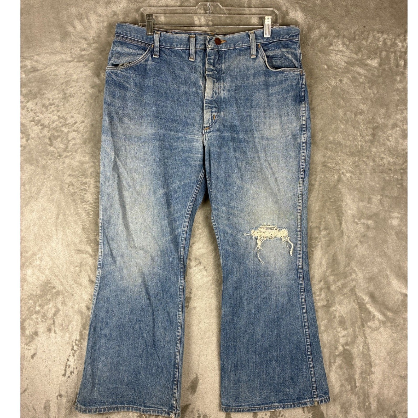 S Light Wash Distressed Flare Jeans 40x30