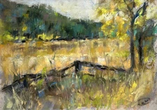 Handmade Autumn Countryside Landscape Painting, Original Rustic Art, Signed