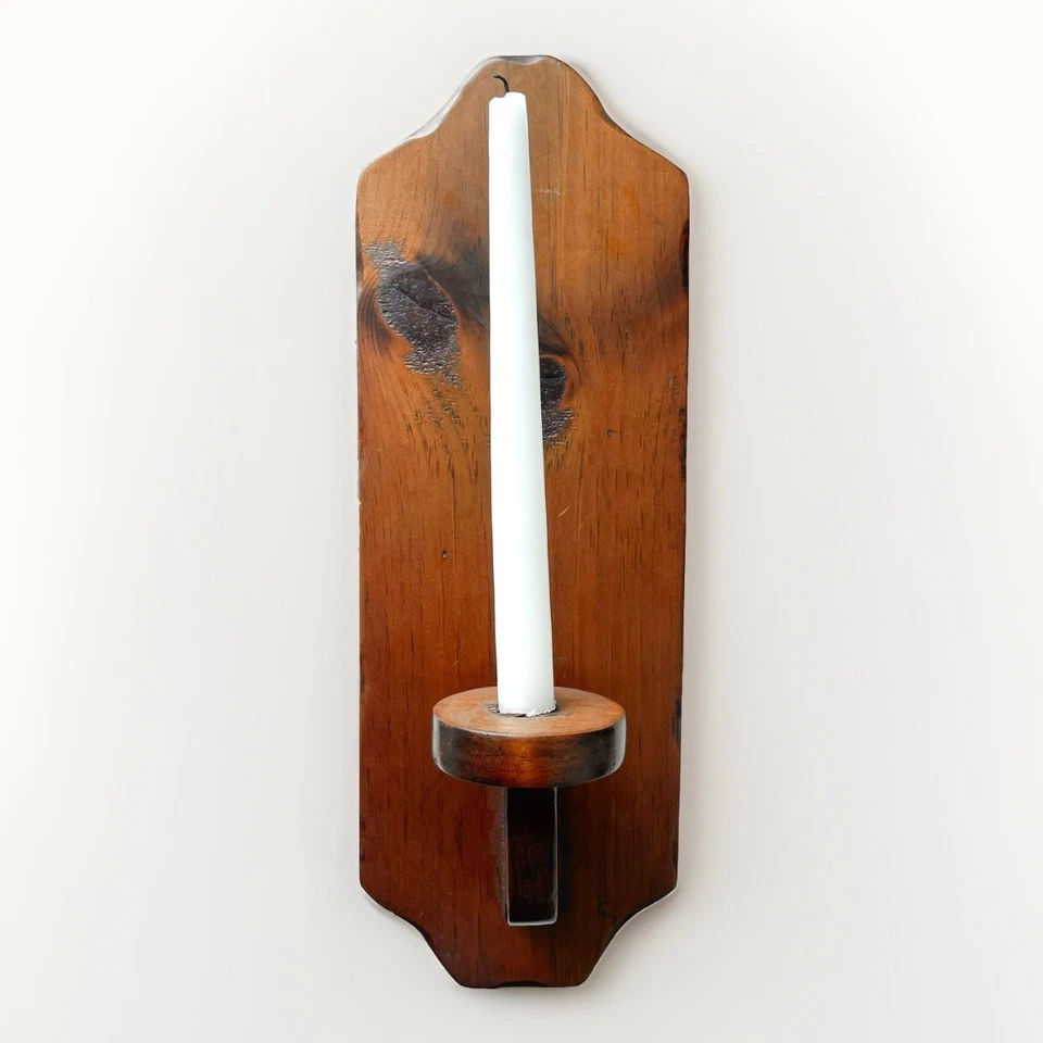 Aplique de pared de madera vintage candelabro MCM rústico decoración de granja cono 16" Foto 2 de 4