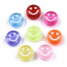 200 Emoji Smiley Acryl Perlen Bunte 10mm Fädelperlen Handwerk Schmuckperle D45#2