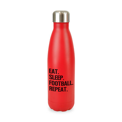 Eat Sleep Football Repeat doppelwandige Cola-förmige Wasserflasche (schwarzer Druck)