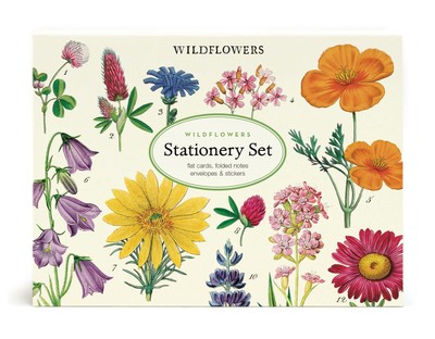 Cavallini - Wildblumen Briefpapier Set - 8 flache/8 Klappkarten/Umschläge/Aufkleber