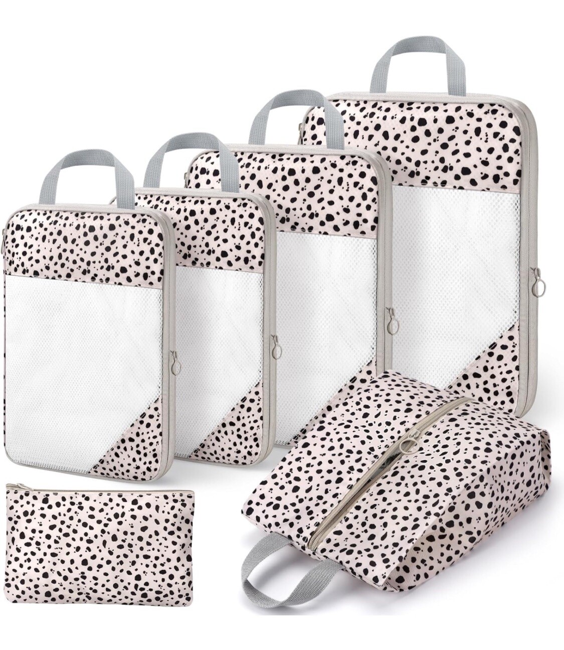 Compression Packing Cubes 6 Set Leopard Print Rose Gold Shoe Cosmetic  Bags-image