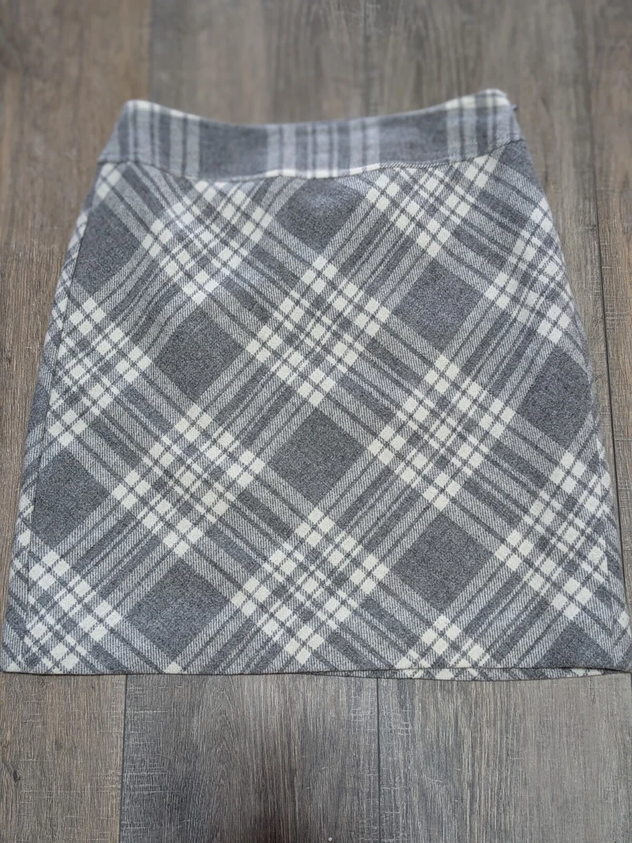 Talbots Skirt Womens 0 Petite Gray Plaid Pencil 19 inch Zip Up