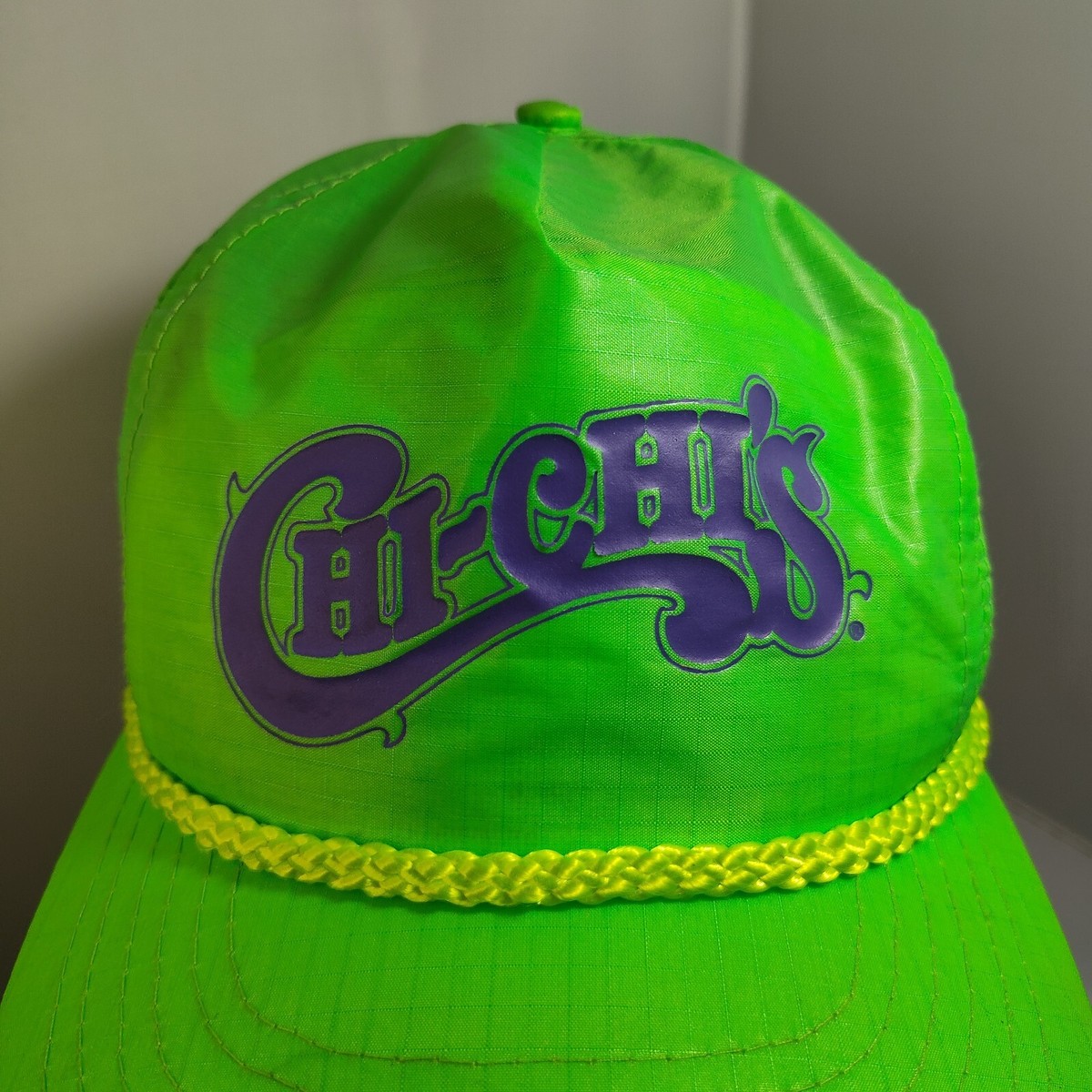 Vintage 80's Neon Beach Chi Chi's Neon Green Rope Cap Snapback Hat