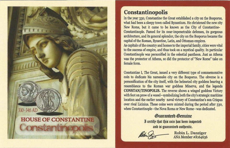 NGC XF Romana AE3/4 de Constantino I AD 330-346 CONSTANTINOPOLIS / VICTORIA Rev. Foto 3 de 3