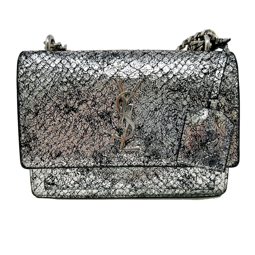 SAINT LAURENT (YSL) YSL Saint Laurent Sunset Mini Borsa Catena Argento Metallico