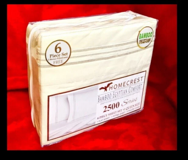 Homecrest Egyptian Comfort 2500 Series 6pc Sheet Set QUEEN,100% bamboo viscose - Image 3 of 4