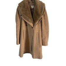 Club Monaco Vintage Women's Size M Wool Cashmere Tan Faux Fur Trench Coat