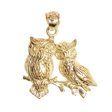 New 14k Yellow Gold Owl Charm Pendant