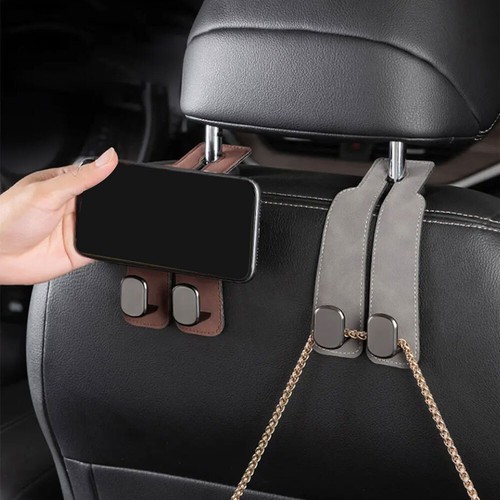 Car Headrest Hook Seat Back Dual Cargo Organizer Bag Purse Holder Hanger Leather - Picture 11 of 12