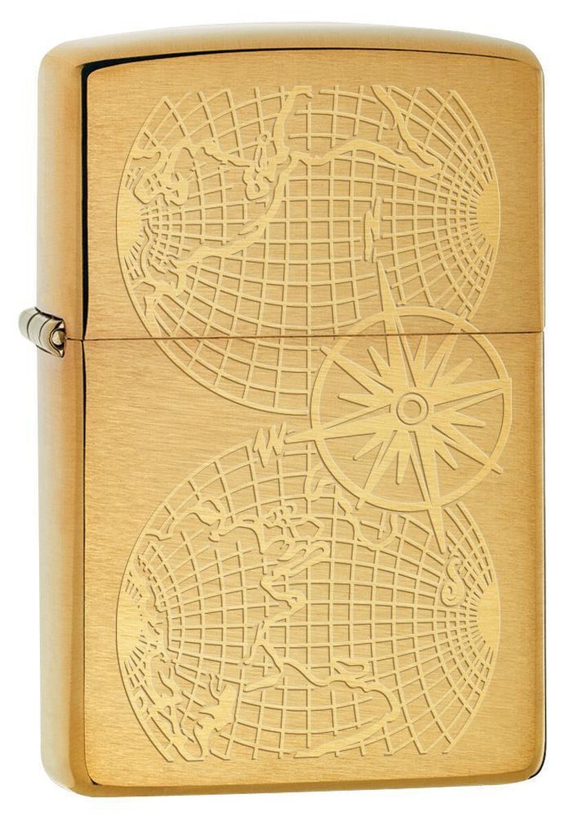 Zippo Engraved World Map Lighter, Brushed Brass NEW IN BOX