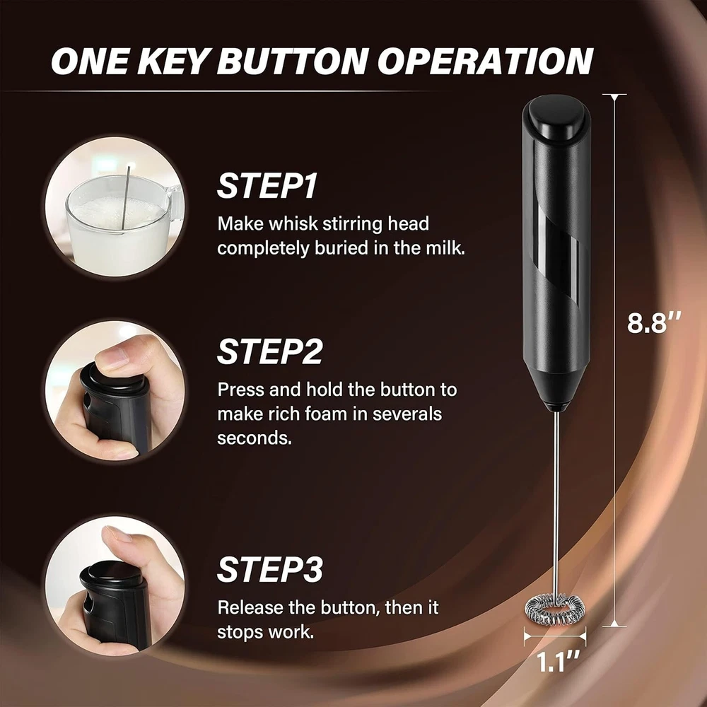 Milk Frother Handheld Battery Operated Whisk Foam Maker For Coffee With Stand