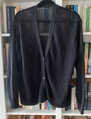 Uniqlo Black V-Neck Long Sleeve Mesh Knit Cardigan Size L