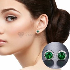 Green Cubic Zirconia Round Cut 925 Sterling Silver Women Stud Earrings Jewellery