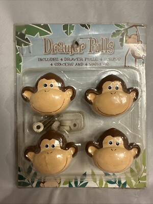 Monkey Head Set Of Four Drawer Pulls Knobs Childrens Room Nursery