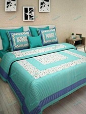 90x100 Queen Yellow Jaipuri Bed Sheet With 2 Pillow Cover Printed Cotton Double
