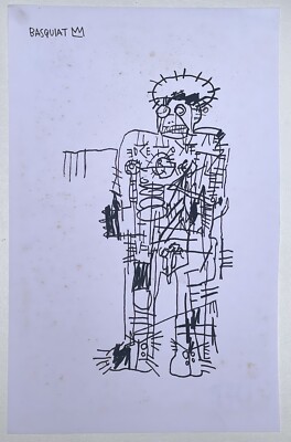 Jean-Michel Basquiat (Handmade) Drawing On old Paper Signed