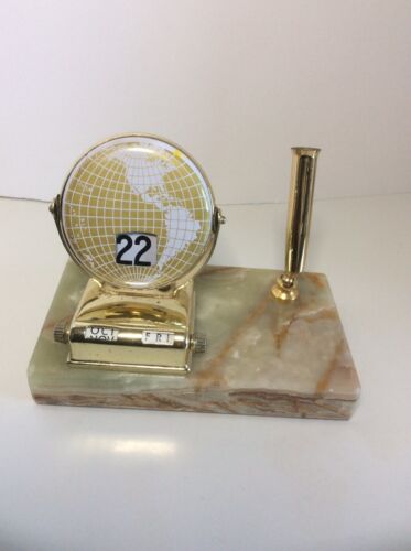 Vintage A Scottco Calendar Gold Globe  Desk Set Onyx Marble Base *Read - Picture 1 of 5