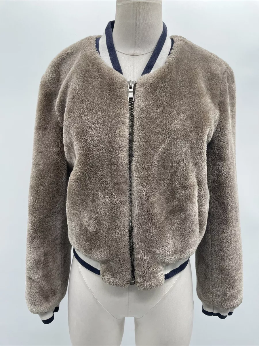 Joie Women s Faux Fur Arleigh Bomber Jacket W White Navy Blue