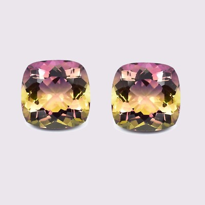 1 Pair 8 x 8 MM Natural Bi-Color Bolivia Ametrine Untreated Gemstone Certified