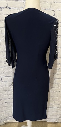 NWT MSK Womens Navy Stretch Embellished Cold Shoulder Sheer Bell Sleeve Petite S - 第 6/11 張圖片