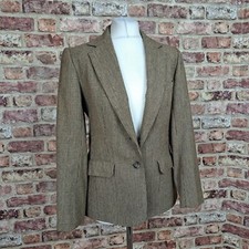 Evan Picone Womens Tweed Jacket Blazer Uk 10 Brown Check Cottagecore Fitted Usa