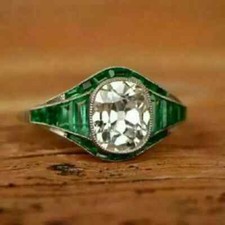 Art Deco Style Lab Created Diamond Antique Engagement Ring 14k White Gold Finish