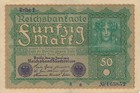 Currency Germany 1919 Reich Banknote 50 Funfzig Mark Circulated Fair - Poor