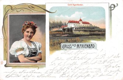 801782) Gruss aus Litho AK Marienbad Sudeten gelaufen 1906
