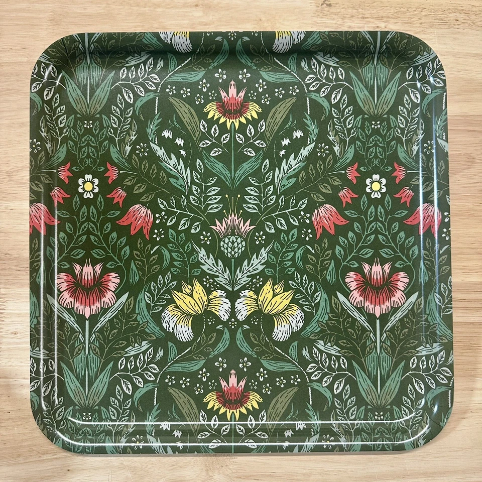 Bandeja Ikea BIRKELANGA Hoja Verde Flor Patrón Eslavo Rojo Amarillo Flores 13x13" Foto 2 de 4