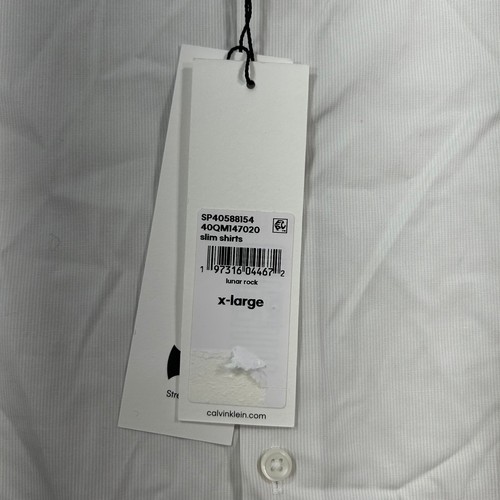 Calvin Klein Slim Fit White Pinstripe Shirt Mens XL Cotton Button-Down Shirt - Picture 4 of 6