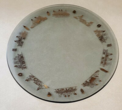 VTG Mid-Century Fred Usinger Inc Milwaukee Collectible Smokey Glass Platter Gold