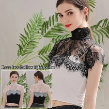 Women Detachable Fake Collar Half Shirt Sheer Floral Lace Wedding  Neck Cover