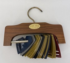 Vintage Solid Walnut Hand Crafted Wood Tie Hanger Rack W/ 28 Plastic Holders