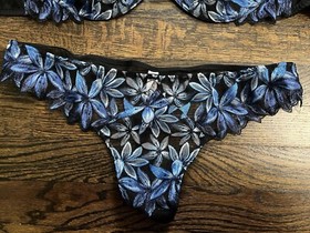 Victoria&rsquo;s Secret Very Sexy Blue Floral Demi Bra And Thong Panty Set- 36D & XL